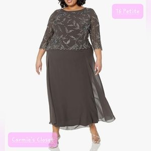 🔥NWT🔥OBO🔥 🔵 J Kara Women's Petite 3/4 Sleeve Floral Beaded Long Gown Sz 16P